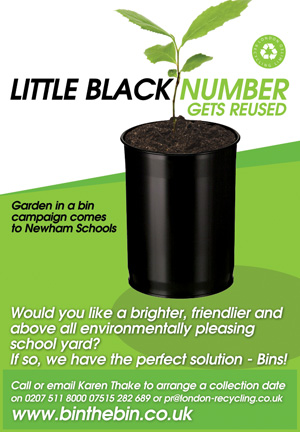Poster showing a small black bin with a small plant growing from it